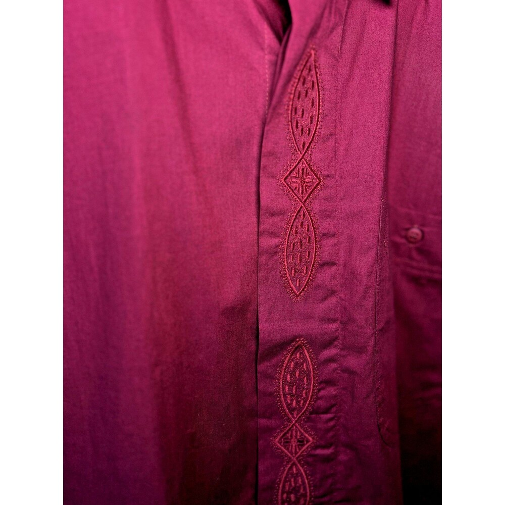 Vintage Robinson's Cotton Burgundy Solid Embroidered Pocket Button-Up Men L